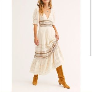 WORN ONCE Free People midi dress with puff sleeves